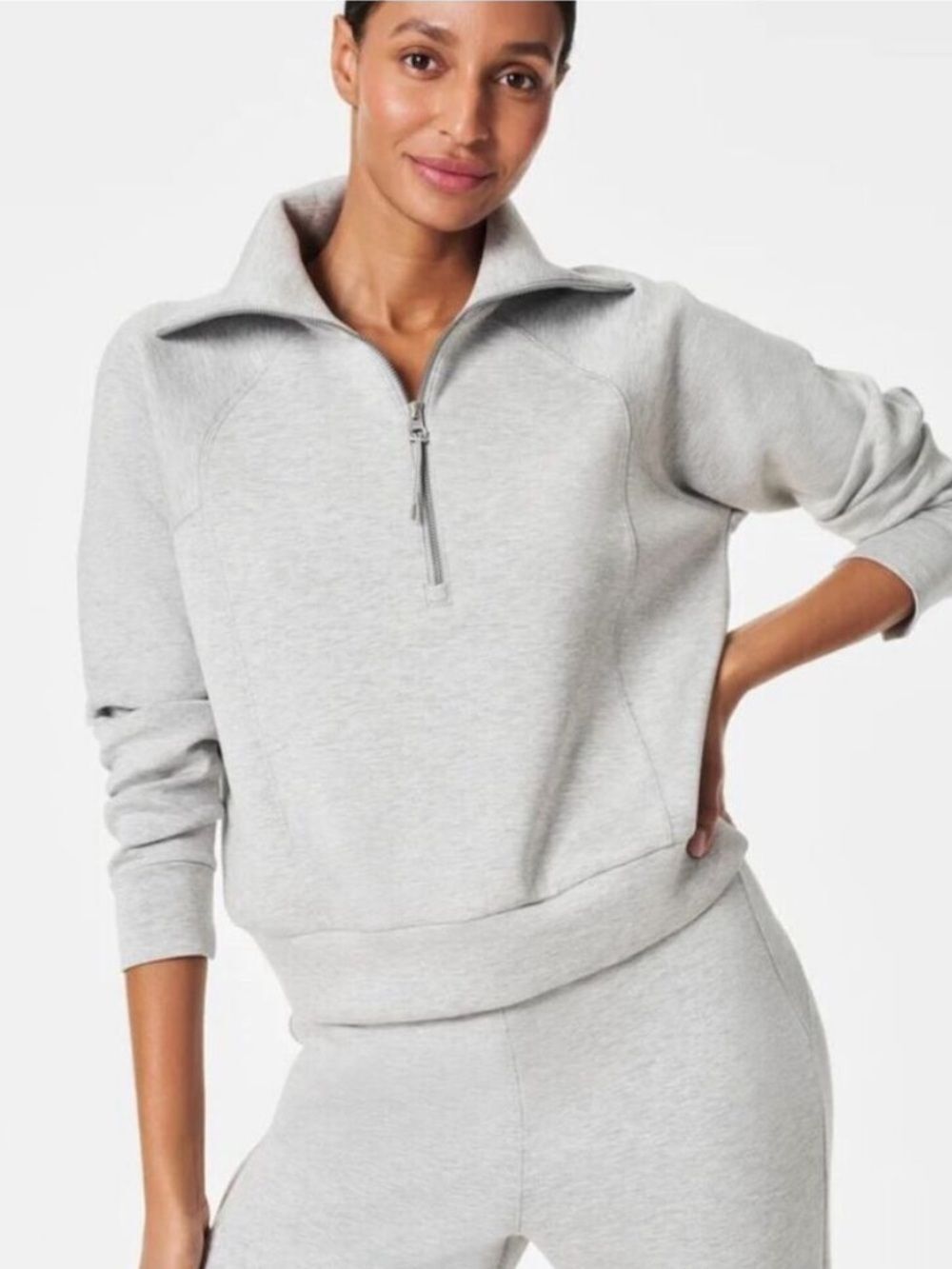 Spanx Airessentials Half Zip Sweatshirt Light Heather Gray Womens Medium